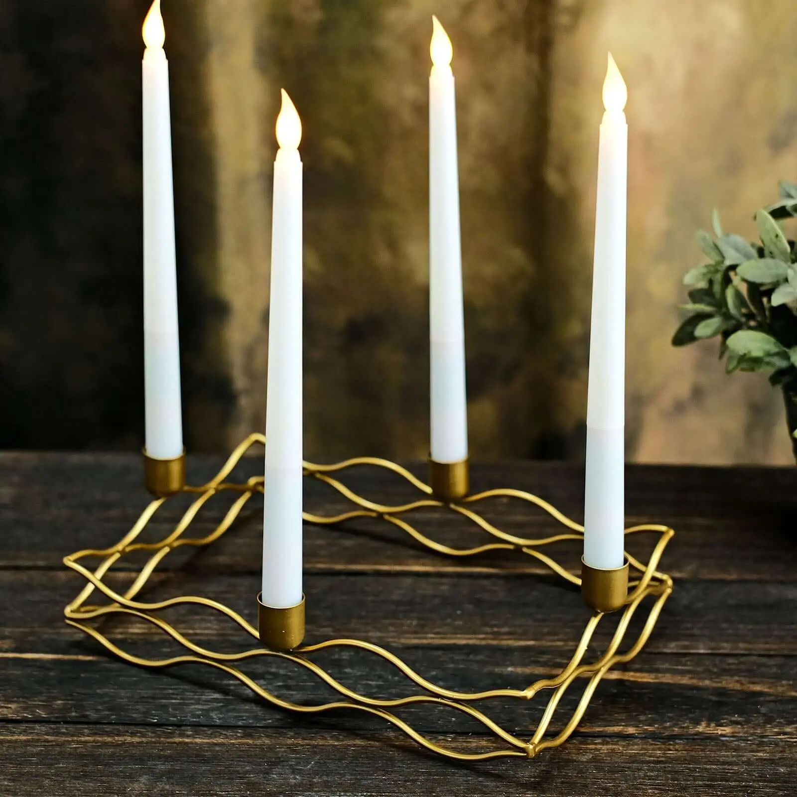 Gold Metal 4-Arm Rectangular Taper Wreath Candelabra - 12"x8" Centerpiece Candle Holder, Stylish Wedding Decor, Anniversary Home Supplies, Bedroom Gold Candle Holders, Birthday