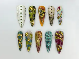 HelenNails – Aliencore Abstract Press On Nails | Weird Cosmic Eye Nail Art | Handmade Aliencore Nails | Eccentric Fake Nails with Bold Design – HL557