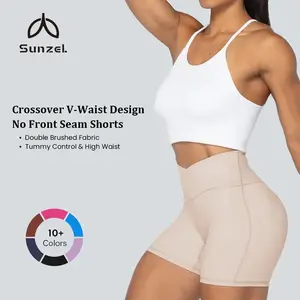 Sunzel Women’s Crossover Biker Shorts, V-Waist High-Rise Yoga/Workout Gym Shorts with No Front Seam and Tummy Control