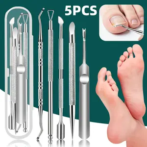 5-piece manicure and pedicure set, including professional cuticle pusher, metal gel nail polish, and dead skin removal tools for nail and foot care