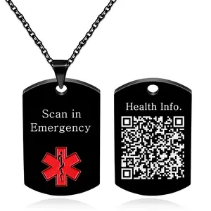 Medical Alert Necklace with Editable QR Code & Laser Engraving | Emergency Medical ID Pendant for Adults, Black/White/Golden Color