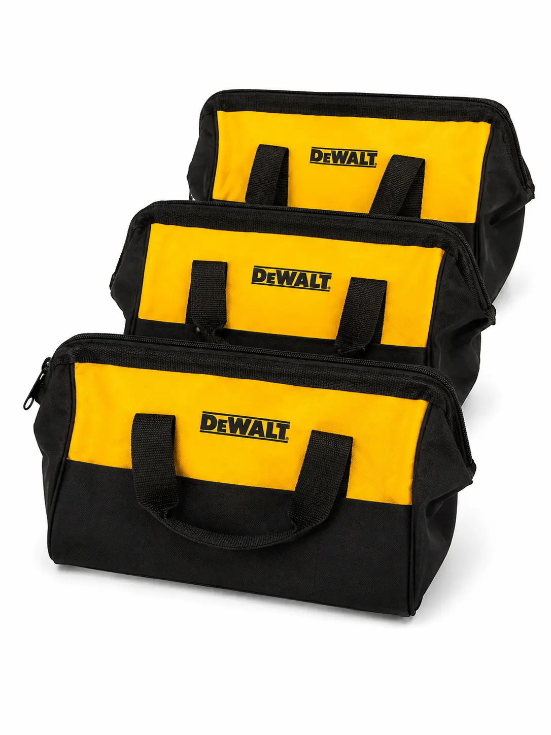 DEWALT Heavy-Duty Tool Bags – 15” x 9” x 11” Storage Carry Bags with Zipper & Reinforced Handles 3-Pack