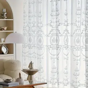 Embroidery Pattern Door Curtain, 2 Counts Exquisite Top Grommet Design Door Curtain, Home Decor for Living Room, Bedroom, Balcony