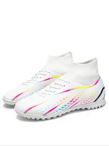 Men's High-Top Sports Football Shoes, Wear-Resistant Anti-Slip PU Leather Sneakers, All Season Sport Training Footwear, Football Field Boots