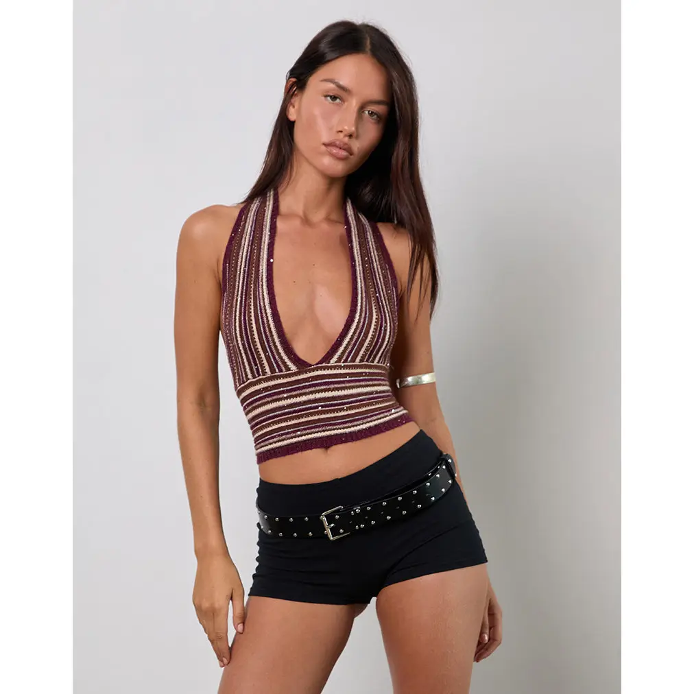 Cosya Top in Shimmer Stripe Knit Rust
