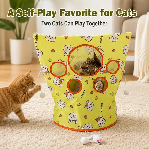 OmniPets Polyester Collapsible Cat Crinkle Toy Bag - Kitty ASMR, Satisfying Crinkle Sound, Animal Print, Little Rabbit Cartoon, Spring Steel Ring, Paw Peep Holes, Hanging Mouse, Plush Balls for Indoor Cat Interactive Play Enrichment