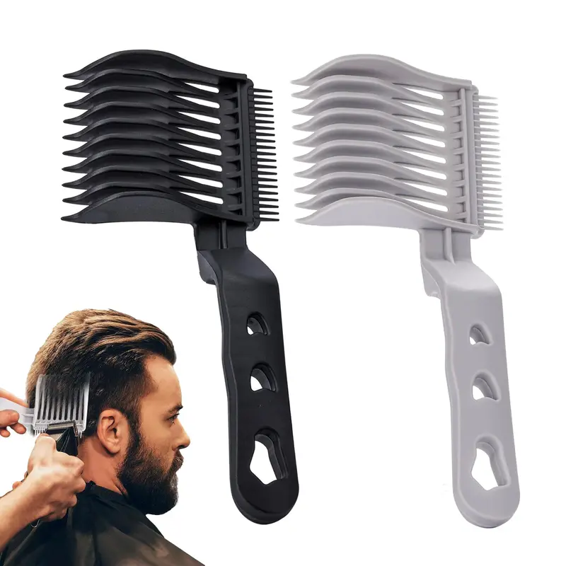 Men's 2-Pack Black + Grey Hair Cutting Combs - Ergonomic Barber Shop Tools, Fade Blending & Smoothing Combs for Adults, 40.5g/pcs, Compatible with All Hair Clippers, Home & Salon Accessories