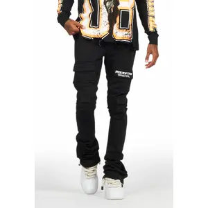 Connor Black Stacked Flare Track Pant