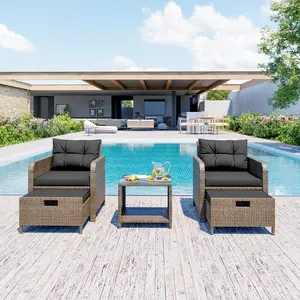 5-Piece Double Outdoor Rattan Sofa Set with Comfortable Sofas, Footrests, and Elegant Coffee Table - Durable and Waterproof,Perfect for Garden, Balcony, or Outdoor Space patio furniture,Summervibes