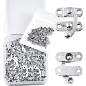 20 Pieces Wooden Box Latch Hook Kits Thickened Silver Jewelry Box Lock Hook Clasp Right Latch Hook Hasp Horn Lock Drawer Latch Hardware with 80 Replacement Screws Silver