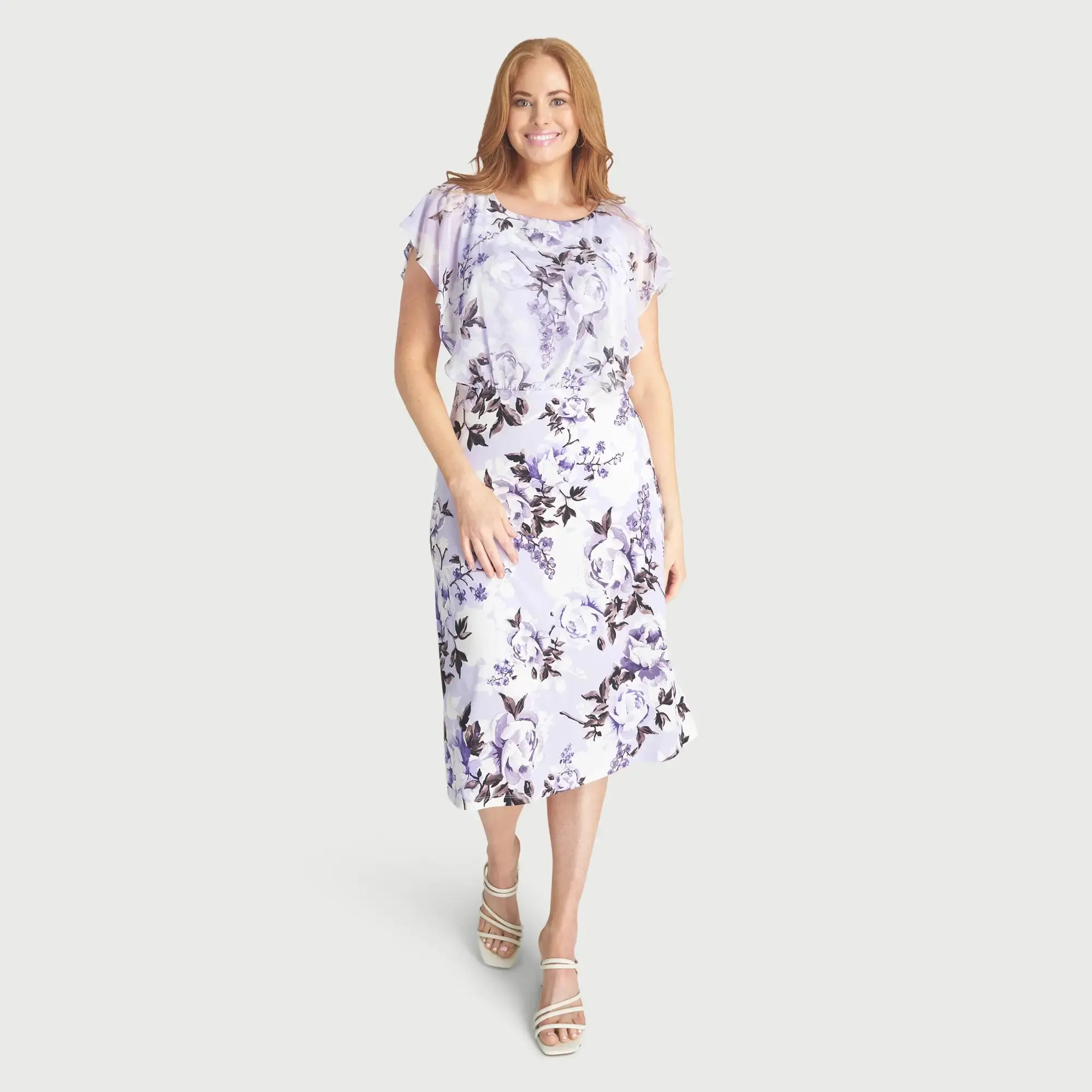 Daphne Lavender Floral Chiffon Popover Dress
