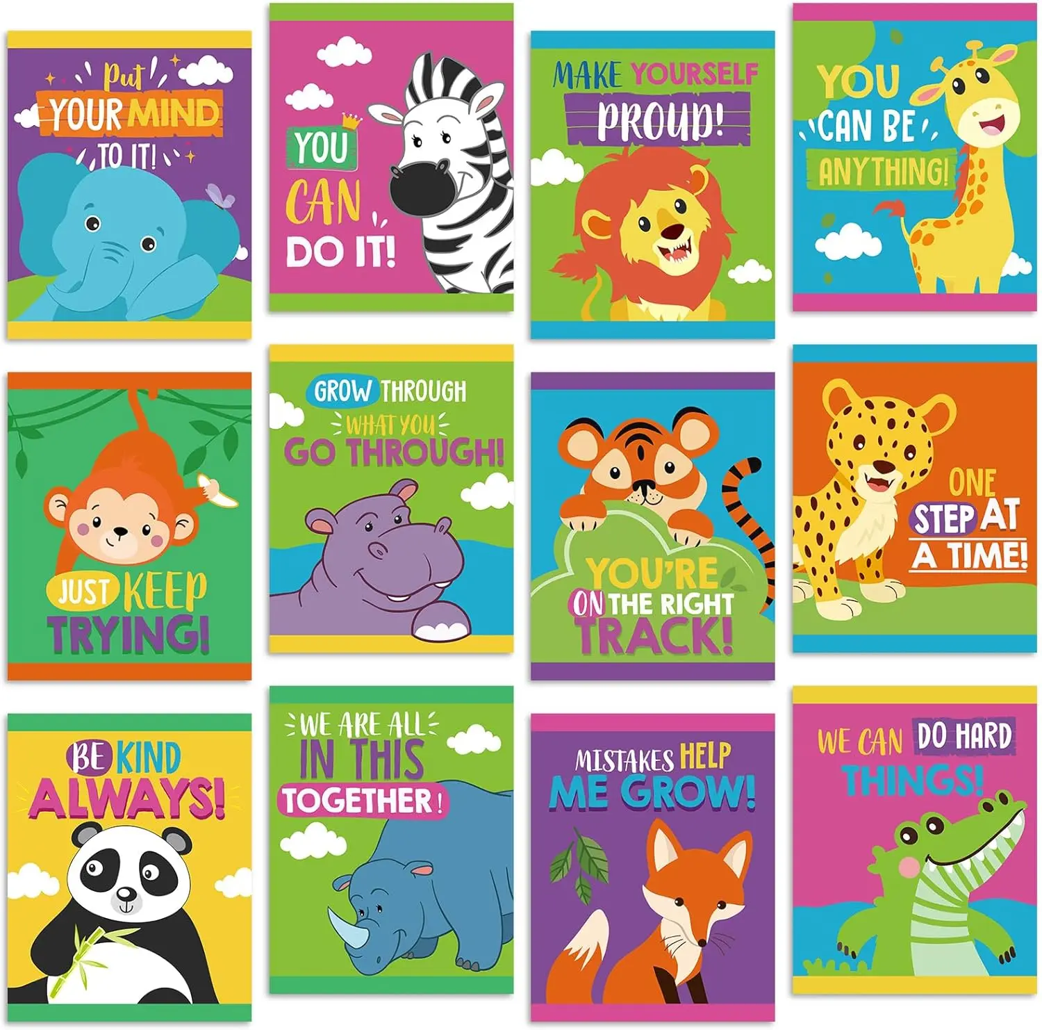 Harloon 12 Pcs Jungle Classroom Posters Inspirational Bulletin Board Classroom Decoration Motivational Positive Animals Posters for Back to School Home Chalkboard Office Wall Decor