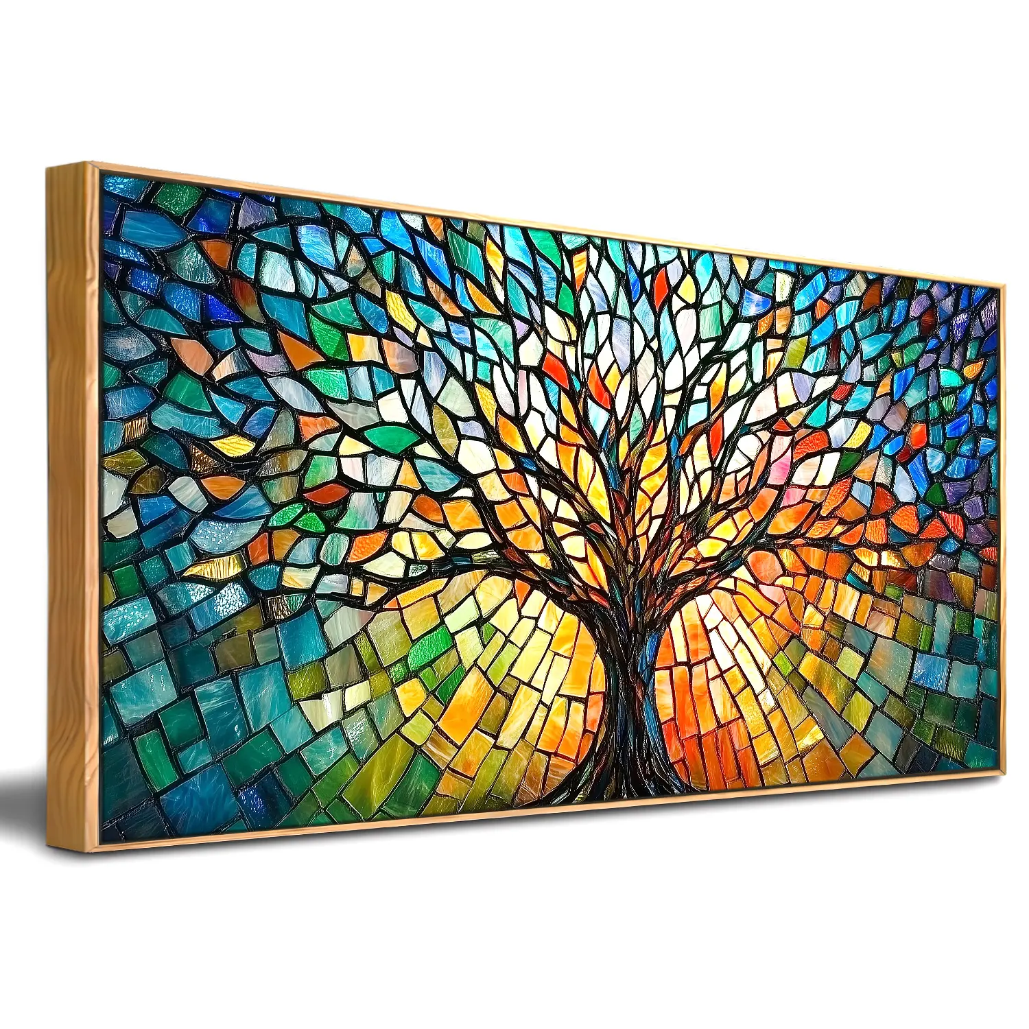 Solid wood frame wall decoration: Life tree painting with blooming light and shadow, 20-inch x 40-inch large-sized canvas printing art, can be hung at any time, modern living room, bedroom, office and home decoration choose canvas art