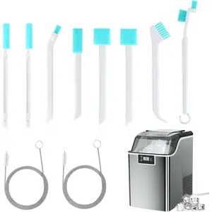 Ice Machine Cleaner Brush Kits, Countertop Ice Maker Cleaning Tools Accessories - 2 Pcs Extra Long Pipe Drain Cleaners Brush and 8 Pcs Small Crevice Cleaning Brush for Tight Spaces