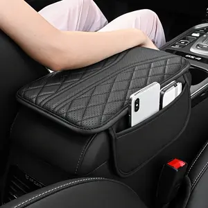 1 piece of PU leather car armrest pad, with side storage bag, durable vehicle interior accessories, fashionable armrest pad suitable for car storage solutions, suitable for various car models
