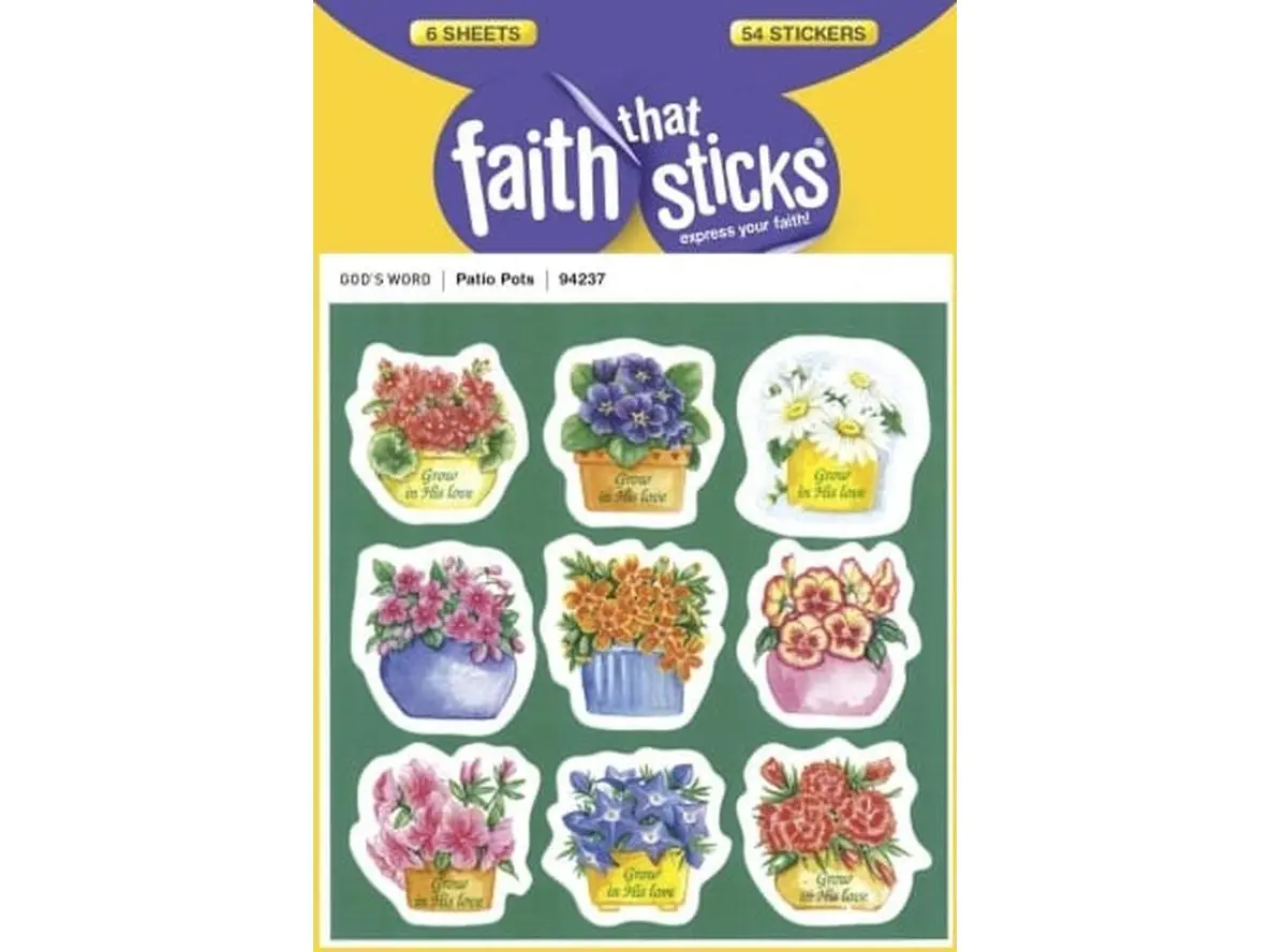 Tyndale House Publishers 103771 Vibrant Patio Pots Stickers - 6 Sheets, 54 1¼x1¼ in Stickers, CPC Primary Certified for Boys and Girls, Crafting Crafts Scrapbooking & Stamping Supplies, Flower-Themed DIY Accents, 1¼ X 1¼ In