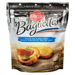 Boulangerie Grissol Olive Oil & Sea Salt Baguettes Crackers 120g (4.2oz) – Crispy French Snack, Light & Crunchy Breadsticks, Gourmet Savory Snack