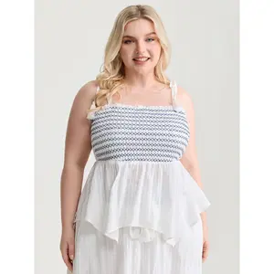 BLOOMCHIC Women's Plus-Size Cotton Striped Bodice Fit-and-Flare Sleeveless Tank Top - Smooth Fabric Lady Clothes with Lace Detail, 2026 Summer Pick [1x-6x] Womenswear 2026 Summer Vibes Swimweek