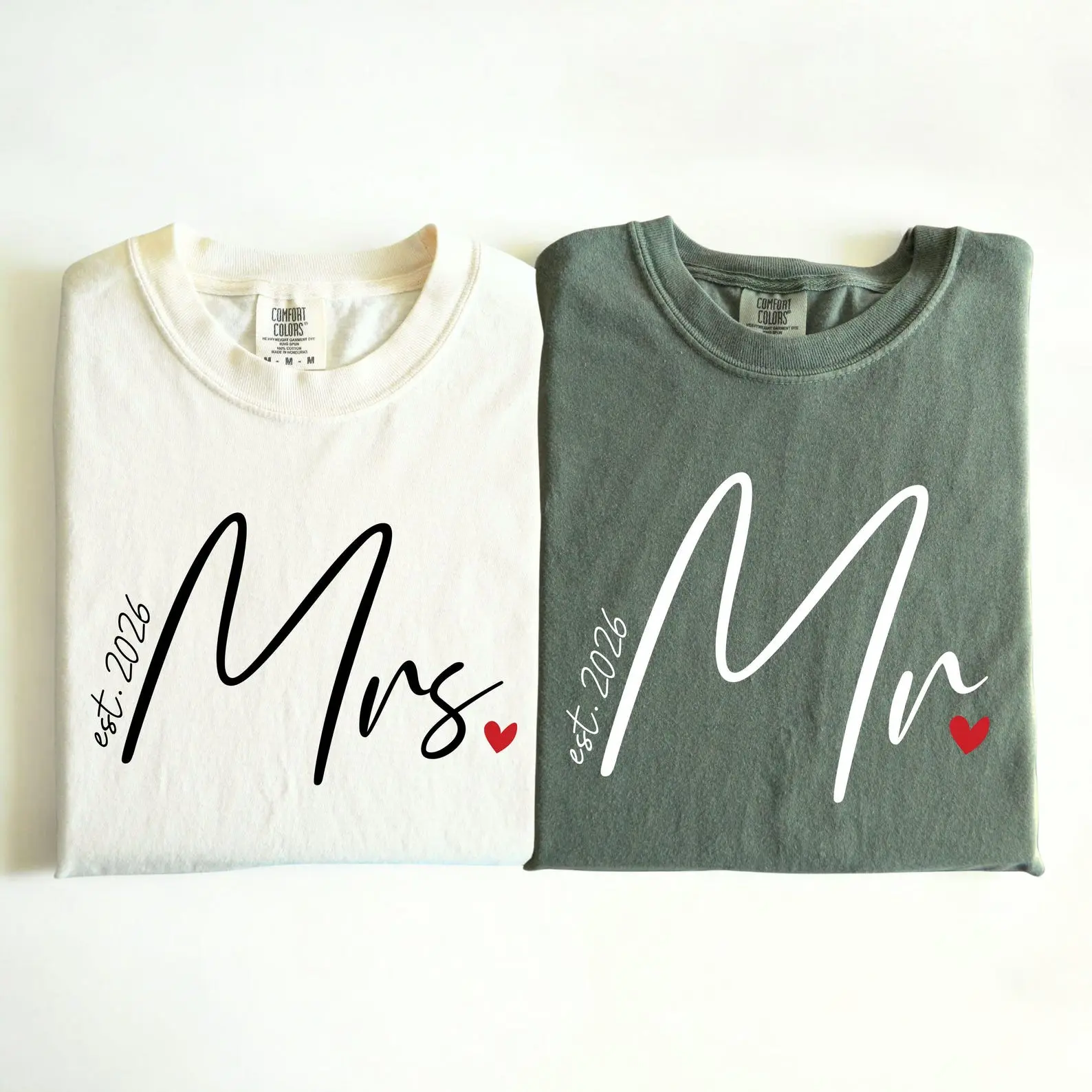 Comfort Colors Mr and Mrs Matching with Heart Shirt, Married Couple Matching Shirt, Just Married Tees, Matching Bride And Groom Clothing, Bridal Party Outfit, Custom Anniversary Tee, Full Size