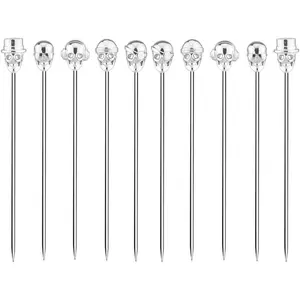 Skull Cocktail Picks Martini Picks Reusable Olive Picks Garnish Skewer Fruit Toothpicks Pack of 10 (Silver)