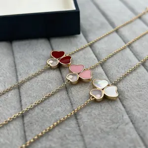 High Quality Dainty Gold Clover Pendant Bracelet Everyday Wear Enamel Chain for Women