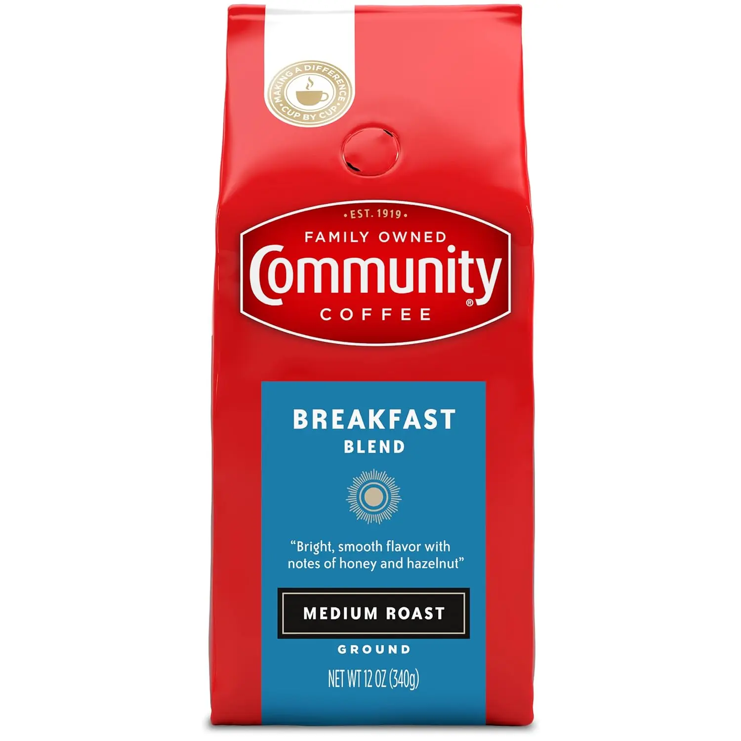 Community Coffee Breakfast Blend Ground Coffee Beverage, Medium-Roast 100% Arabica, 12 oz Bag