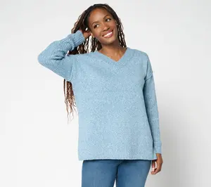 Belle by Kim Gravel Boyfriend Ribbed & Jersey V-Neck Sweater