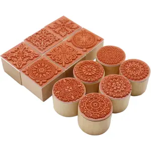 12Pcs Round & Square Decorative Wooden Rubber Stamps Set for Crafting Letters Scrapbooking and DIY Craft Cards