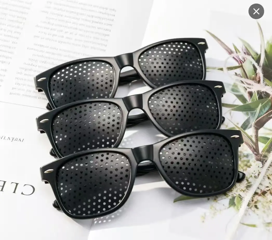 Unisex 3-Piece Black Pinhole Glasses - Chrome Hearts Style Meta Frames, Myopia/Astigmatism/Strabismus Support, Vision Enhancement, Eyestrain Relief, UV400 Fade-Resistant Reading Eyewear, Three Piece Black