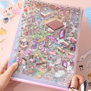 20 Sheets Cute Cartoon Miniature Scene Collection Book, 3D Fun Decorative Cutting Film Sticker Book, DIY Craft Kit, Scrapbooking