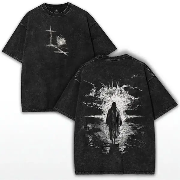 Crown of Thorns Jesus Oversized Tee: Vintage Washed Heavy Cotton Christian T-Shirt Menswear Top Distressed