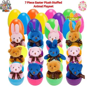 Prefilled Easter Eggs with Plush Toys 12 Pack, Easter Basket Stuffers for Kids, Easter Egg Hunt Fillers, Party Favors, Classroom Prize Supplies