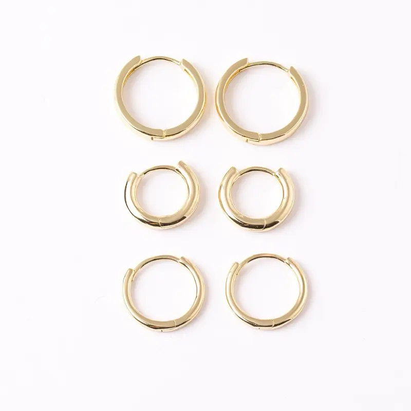 14K Gold Plated Classic Hoop Earrings Minimalist Round Hoops Set 12mm 15mm 18mm High Shine Jewelry