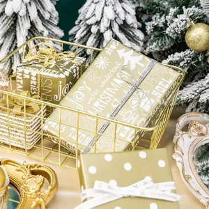 RUSPEPA 3 Pack Christmas Wrapping Paper | Dots, Metallic Gold Solid Color & Text Christmas Trees & Gifts Patterns - Ideal for Parties, Decor, Gift Wrapping, DIY Crafts, Xmas Gifts, Premium Christmas, Family Gatherings, Holiday Decor - 17 x 120 inches