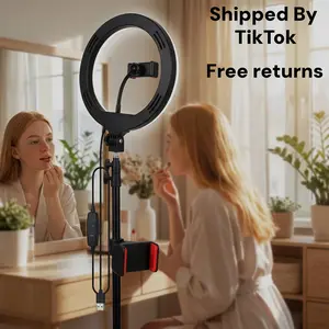 12 Inch LED Ring Light with 63 Inch Adjustable Tripod and Phone Holder, Bright Circle Lighting for Video Recording and Makeup, Ideal for TikTok and YouTube Vlogging, Compatible with All Smartphones and Lightweight Cameras for Home Studio