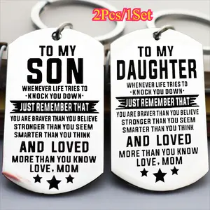 2PCS/ SET Daughter Family Keychain From Dad Mom Pendant Vintage Stainless Steel Bag Keyring Ornament Bag Purse Charm Accessories