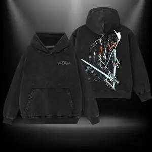 Star " Ahsoka Tano " Wars Double Printed Oversize Lightweight Acid Washed Hoodie TV Show Graphic Top Cotton Gift T-Shirt For Comic Lover, Gift T-Shirt For Movie Lover