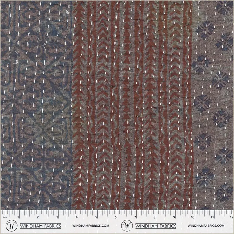 Fabric Windham Gray/Charcoal Broad Stripe Kantha by the Quarter Yard 54820-X