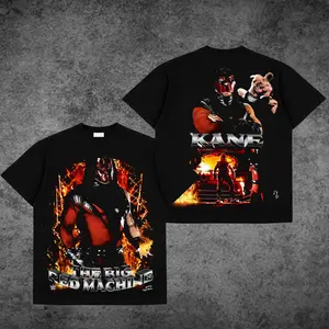 [WWE] Kane  Feel The Power Wrestling Graphic T-Shirt, WWE Legend Inspired Streetwear Tee, Neon Warrior Vintage Style Shirt, Oversized Cotton Unisex Casual Outfit, WWE Retro Fan Apparel Gift