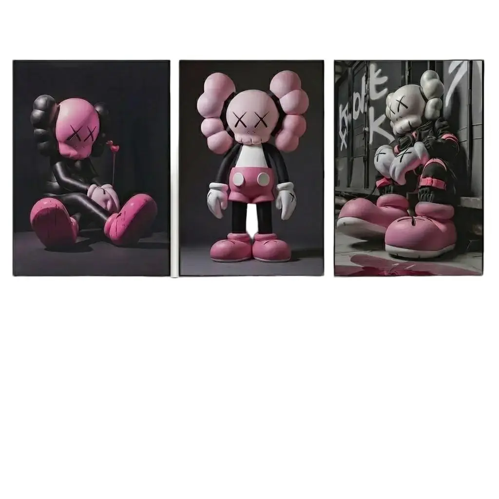 KAWS Wall Art Set of 3 Trendy Urban Room Decor prints poster #40 Unique Artwork Art Illustrations