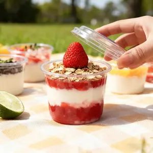 50 Count Pack Clear Plastic Dessert Portion Cups with Lids, Durable Reusable Party Cups for Ice Cream, Mousse, Pudding, Yogurt, Cupcakes, Fruit Desserts and Snacks, Shatterproof Sealed Dessert Containers for Events and Parties