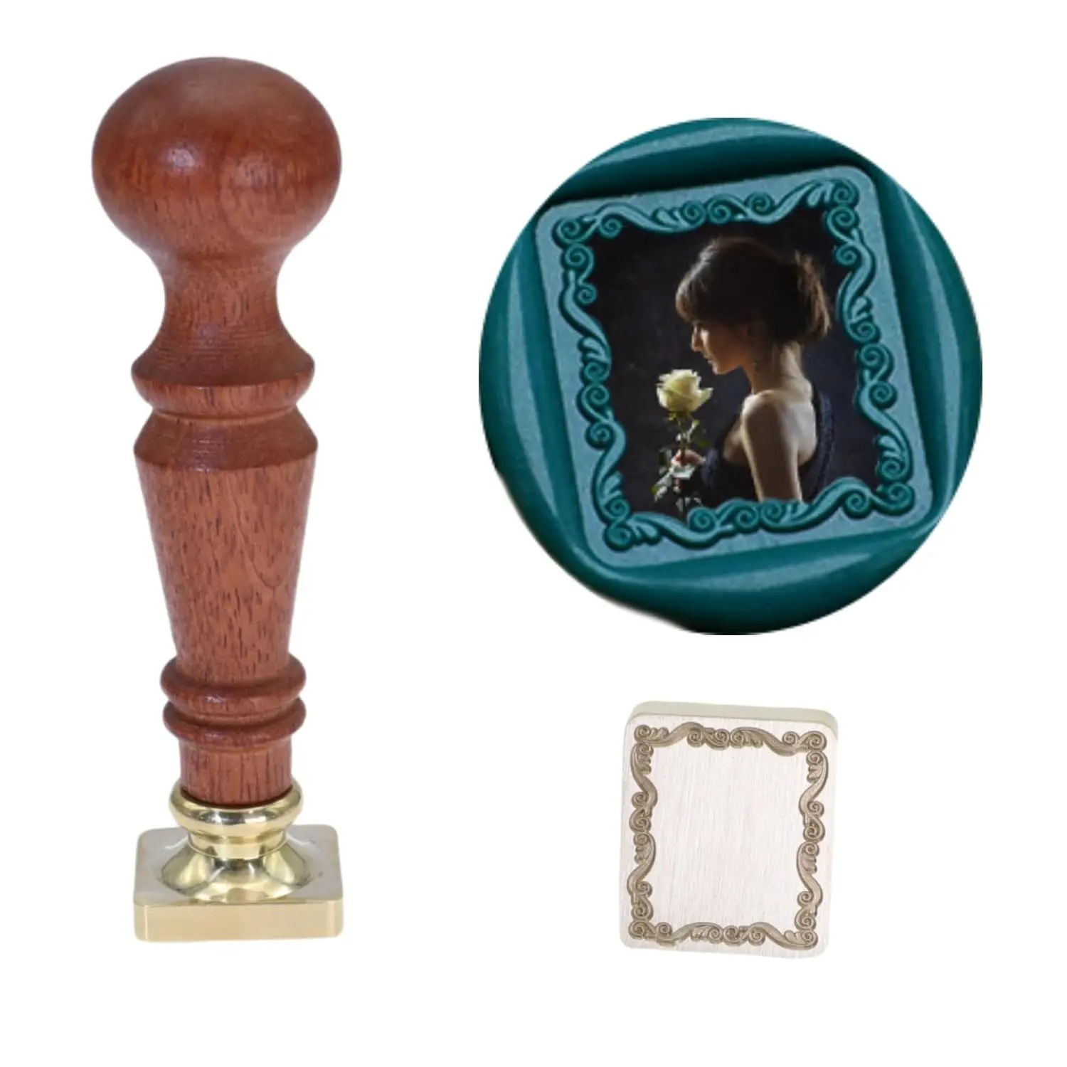 3D Embossed Relief Carving Wax Sealing Stamp with Wood Handle for Wedding Invitations, Letter Sealing (F06)
