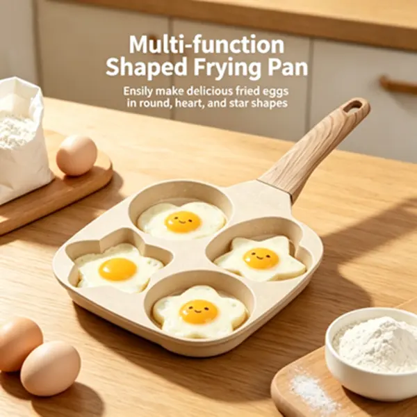 Heart-Shaped 4-Hole Nonstick Pan - Lightweight Multifunctional Non Toxic Cookware for Kids Cooking, Nutritious Meals, Omelette Pan, Small Pancakes, Frying Dumplings, Bacon