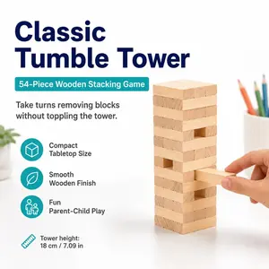 Classic Stacking Balance Building Blocks Set,Tumble Tower Game for Kids and Adults, 54pcs Wooden Board Stacking Game for Family Games Night, Classical Wood Blocks Game, Standard Size,Party supplies set