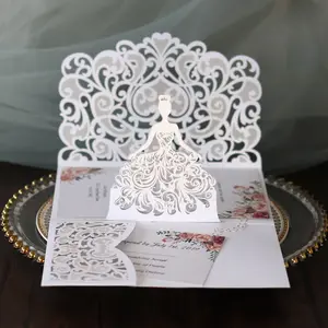 3D Laser Cut Girl Greeting Card, Lace Girl Invitation Card for Wedding, Festival & Party