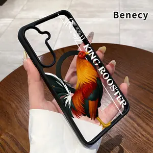 Magnetic Phone case Compatible With Samsung Galaxy S23 Ultra S24 Plus FE S25 S22+ Proud Rooster Majesty Pattern Non-Yellowing Shockproof Soft Silicone Transparent Acrylic Cover Supports Wireless Charging