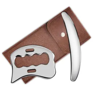 2 Counts Set 304 Stainless Steel Gua Sha Muscle Scraper Tool,Scar Tissue Tool, Muscle Scraping Tool,Guasha Massage Scraper, Fascia Scraper,Skin Scraping Tool,Soft Tissue Massage Tool with Storage Bag