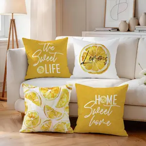 4pcs Lemon Text Design Cushion Covers, Single-Sided Print, Home Decor for Living Room Bedroom, All Seasons, No Pillow Insert Included