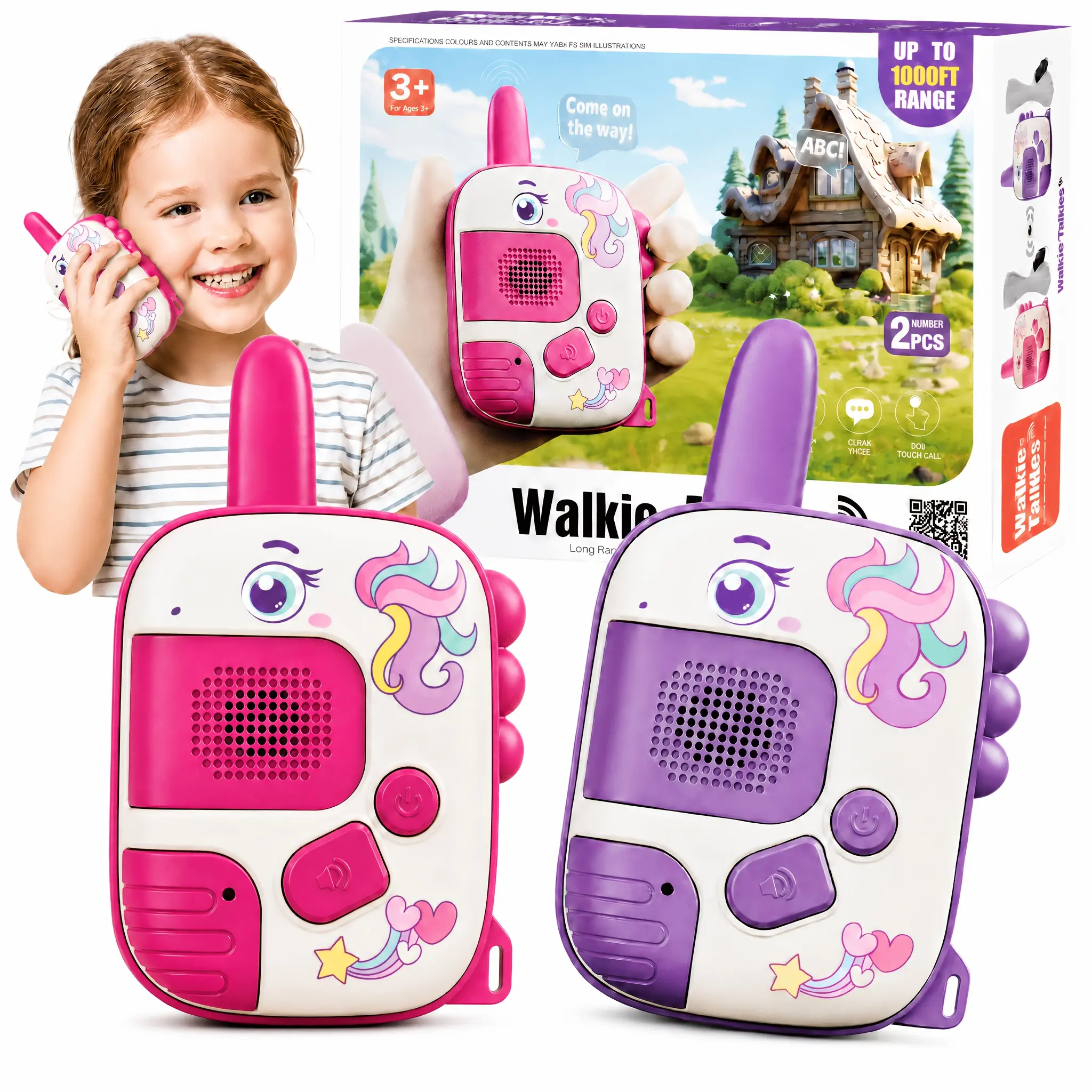 2 Pack Walkie Talkies Toys for Girls and Boys, Dinosaur or Unicorn Toys Birthday Gifts for 3 4 5-7 8 Year Old Girls Toy for 4 5 6 7 8-10 Year Old Camping Outdoor Games,Christmas Stocking Stuffers for Kids, Musical Baby Birthday Toys