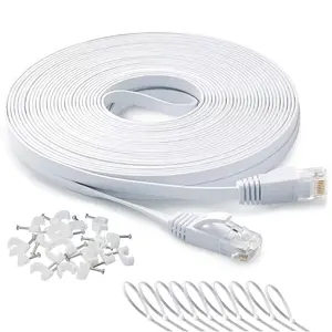 Ethernet  100 ft,  6 Flat  Slim Long Cat6 High Speed Computer Network LAN Patch Cord Wire with Clips & Rj45 Connector for Router,Faster Than Cat5e/Cat5,100 Foot White
